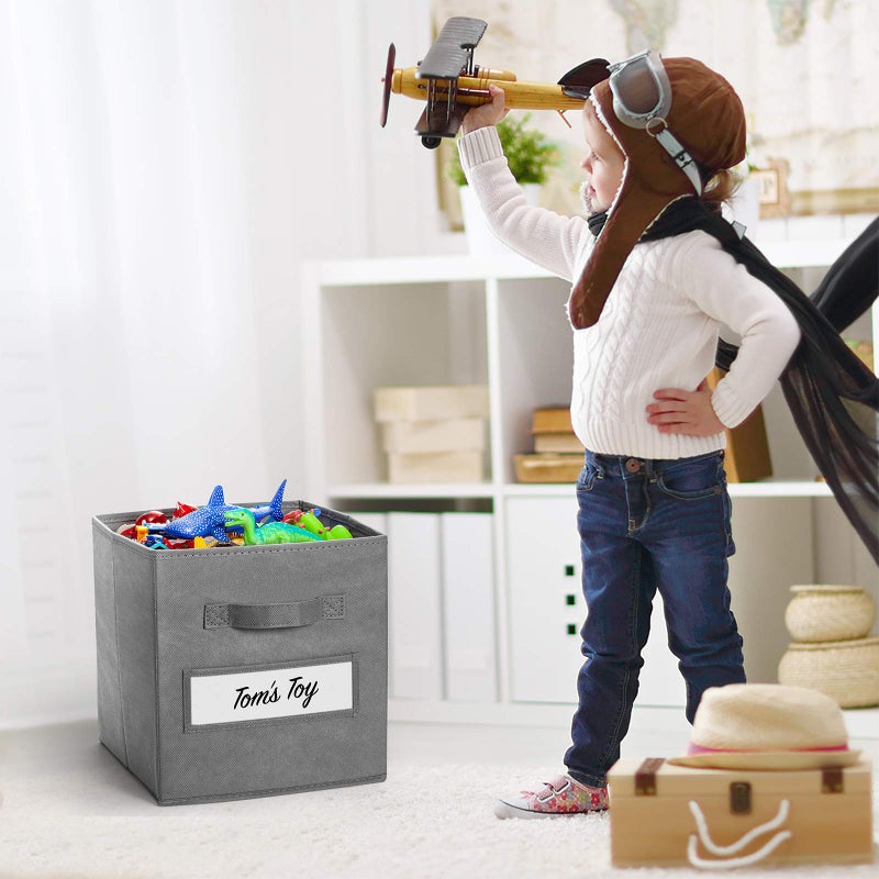 artsdi 11 Inch Storage Cube,Storage bin (Set of 10) Foldable Fabric Cube Storage Bins with 10 Labels Window Cards & a Pen,Baskets Containers for Shelves,Closet Organizers Box for Home & Office,Gray - Image 5